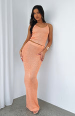 Star Shining Sequin Knit Maxi Skirt Peach