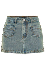 Blake Denim Studded Mini Skirt Brown Blue