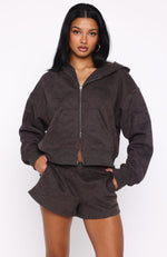 Hiding Away Boxy Zip Front Hoodie Dark Camo