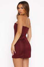 I Love You Embellished Strapless Mini Dress Wine