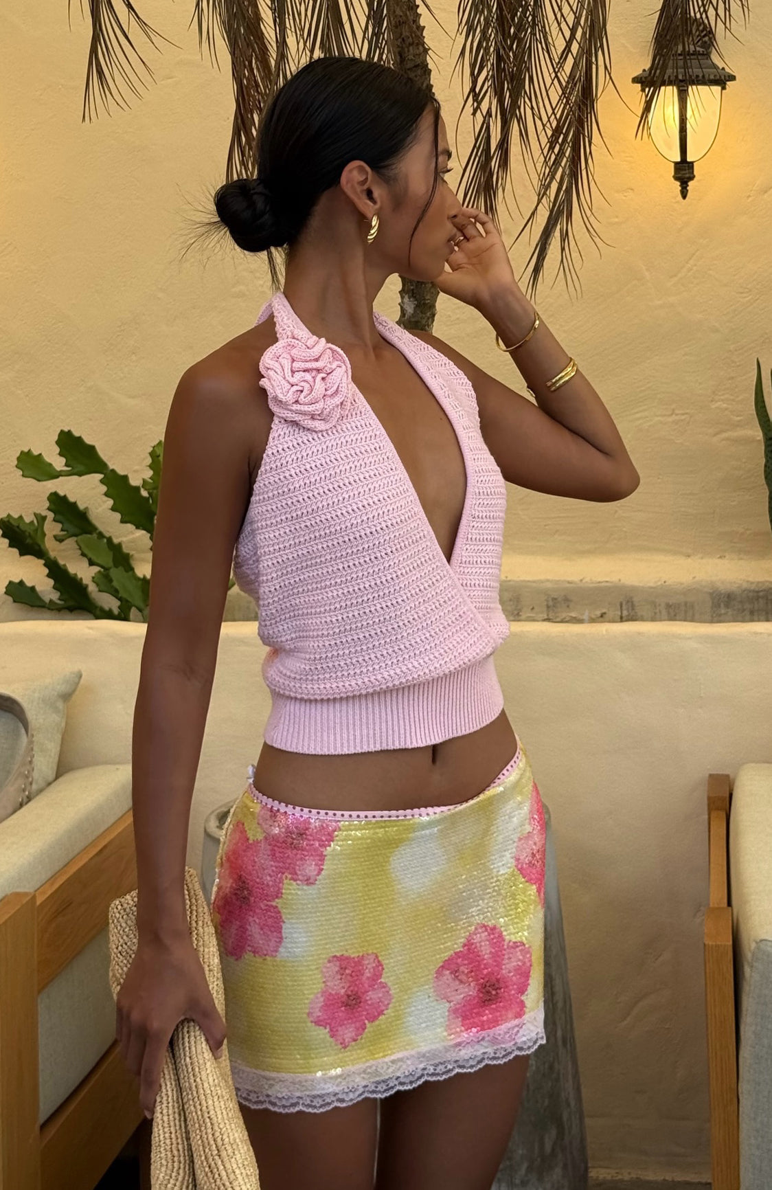 Midnight Riffs Crochet Top Baby Pink | White Fox Boutique