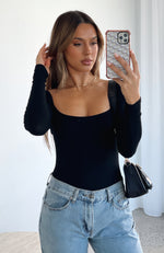 Pretty Picture Long Sleeve Bodysuit Black