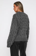 Real Feelings Oversized Knit Sweater Grey