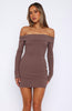 Nice And Clear Long Sleeve Ribbed Mini Dress Chocolate