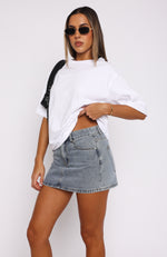 Press Reset Denim Mini Skirt Light Blue Wash