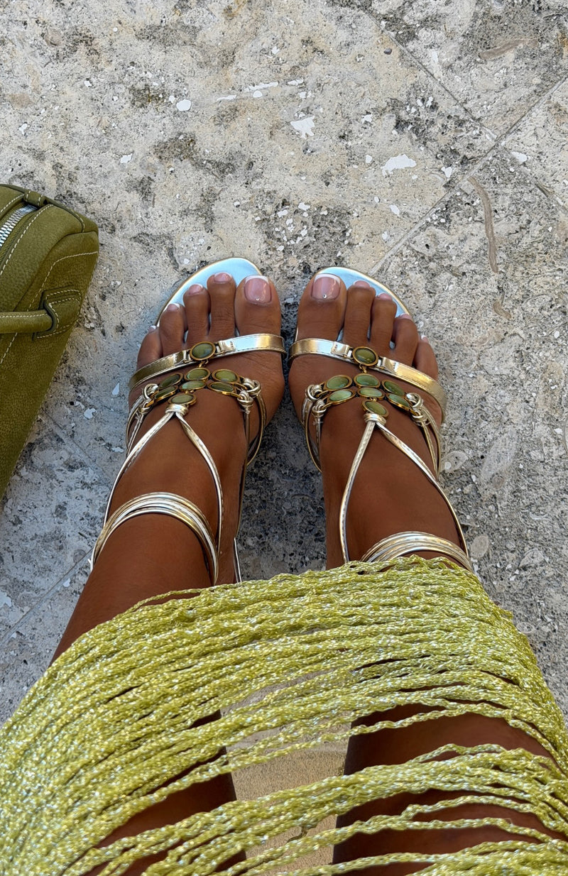 Giana Beaded Wrap Heels Champagne/Lime