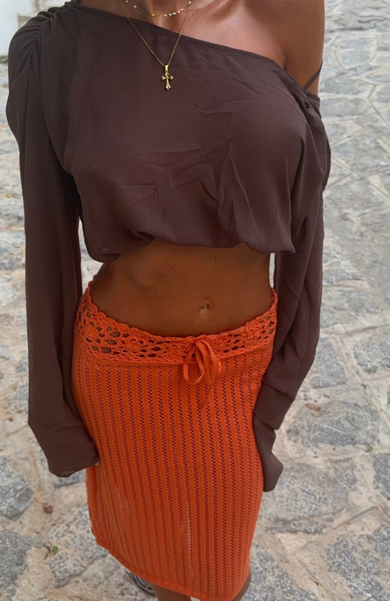Maple Knit Midi Skirt Flame