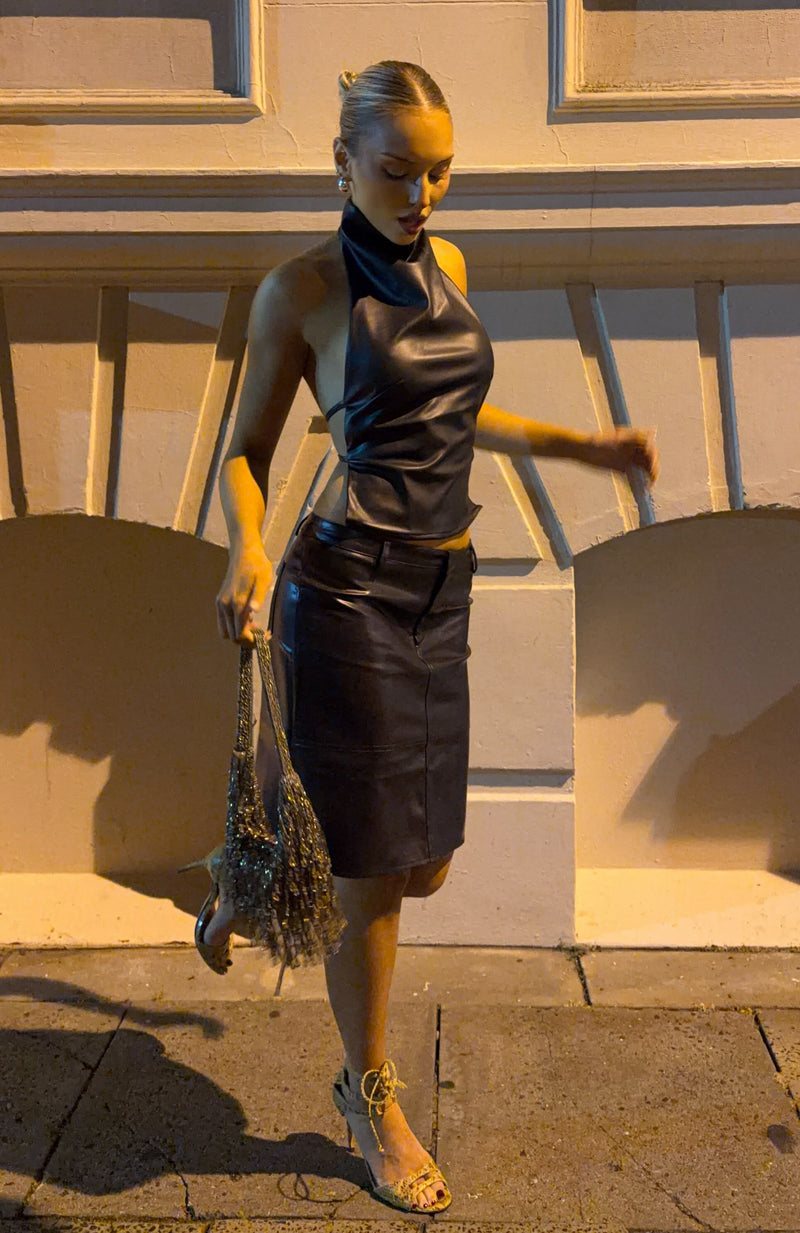 Straight Up Stunning PU Midi Skirt Black