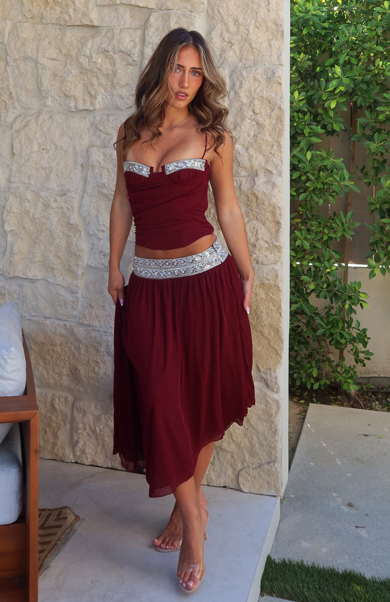 Alegria Midi Skirt Burgundy