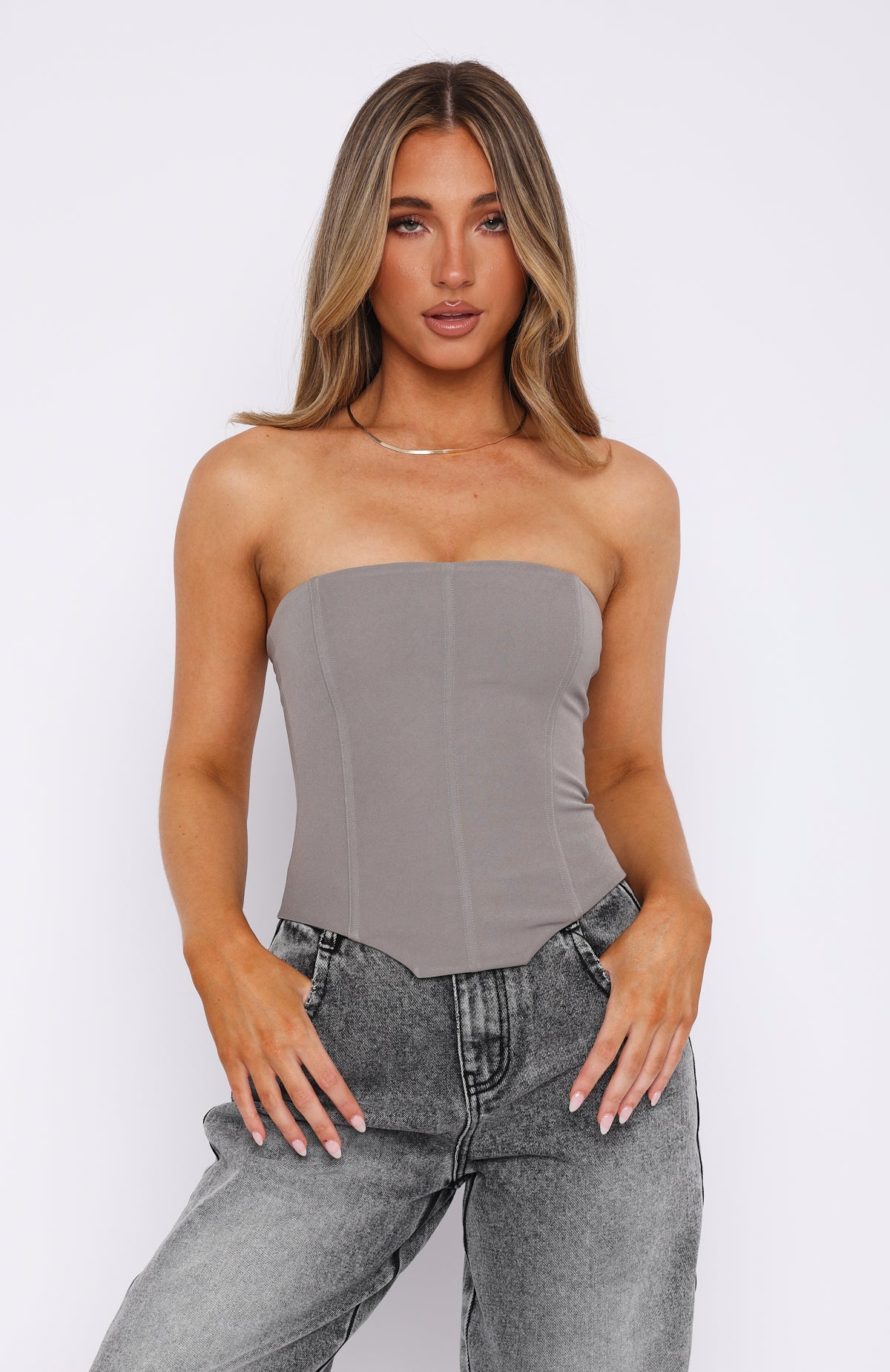 Strapless Jersey Bustier - Blue/Green Stripe