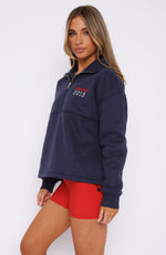 Hold Me Down Zip Front Sweater Navy