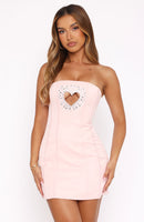 I Love You Embellished Strapless Mini Dress Baby Pink