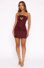 I Love You Embellished Strapless Mini Dress Wine