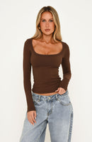 Keep Guessing Long Sleeve Top Espresso