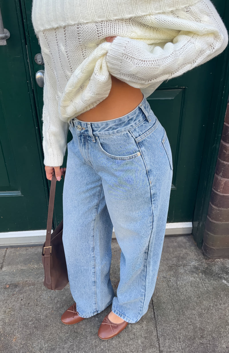 Bring The Style Low Rise Wide Leg Jeans Vintage Ice Blue Wash