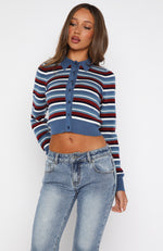 Inner Smile Stripe Knit Cardigan Skyline Borders