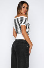 Sweet Dreams Off Shoulder Top White/Black Stripe