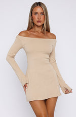 I'm Not Yours Long Sleeve Mini Dress Beige