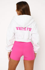 Stepping Out Cropped Hoodie Grey Marle/Pink