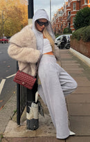 Come A Long Way Wide Leg Sweatpants Grey Marle