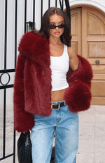 Dirty Martini Faux Fur Jacket Burgundy