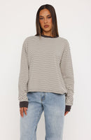 Touchdown Long Sleeve Tee Cream/Charcoal Stripe