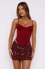 Stepping Out In Style Sequin Mini Skirt Wine