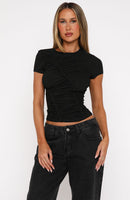 Left Wondering Ruched Top Black