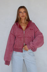 Hard To Remember Zip Front Hoodie Washed Cherry