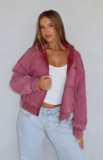 Hard To Remember Zip Front Hoodie Washed Cherry