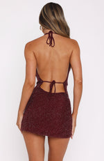 By Candlelight Beaded Mini Dress Burgundy