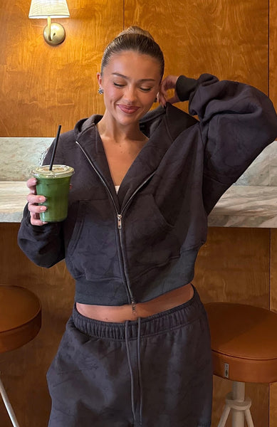 Hiding Away Boxy Zip Front Hoodie Dark Camo | White Fox Boutique