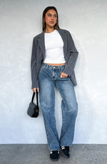 Bring The Style Low Rise Wide Leg Jeans Brown Blue Acid Wash