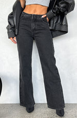 In Heaven Mid Rise Straight Leg Jeans Black Acid Wash