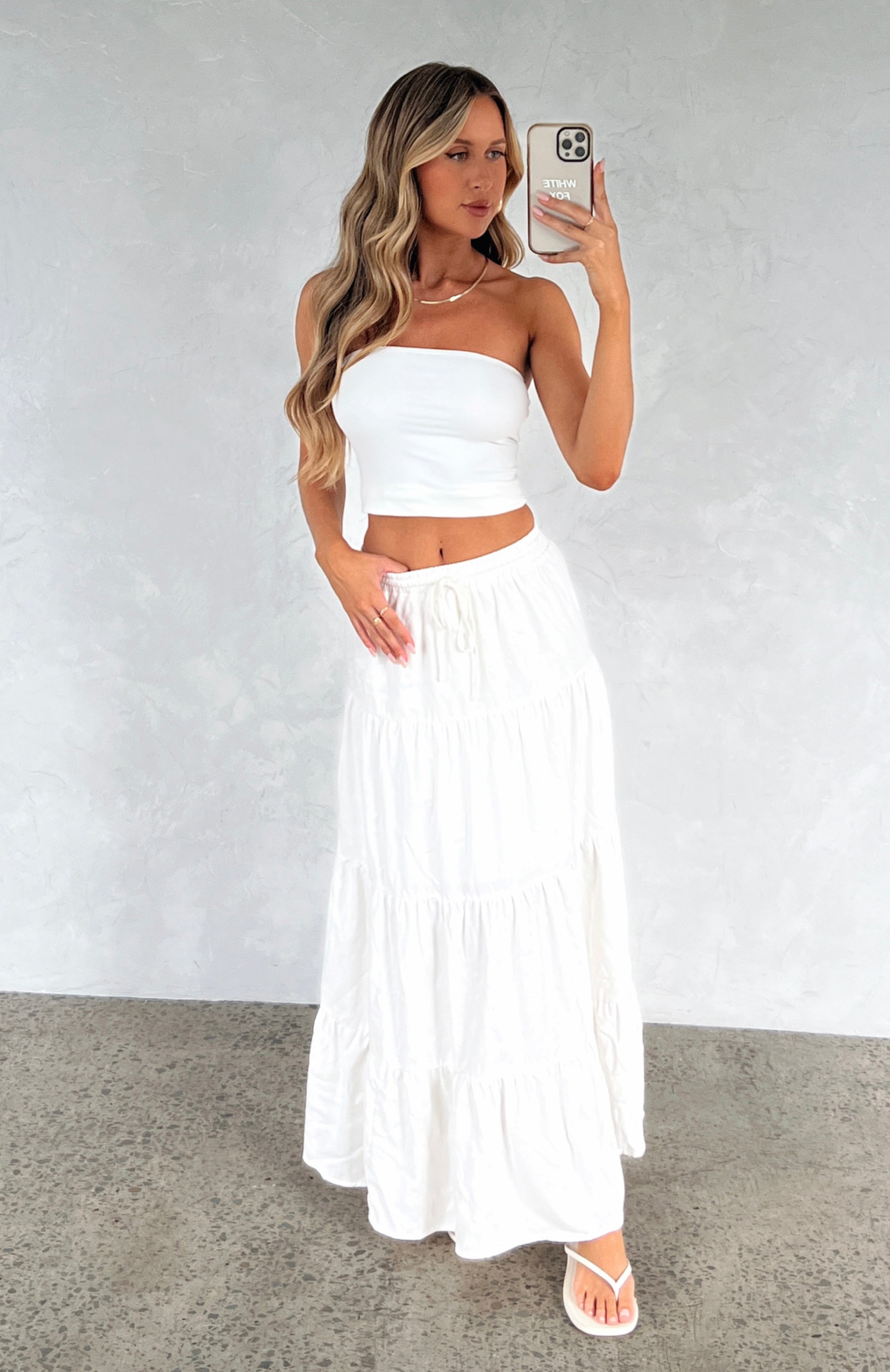 White Flowy Flowy Maxi Skirt Xs In That Moment Maxi Skirt White