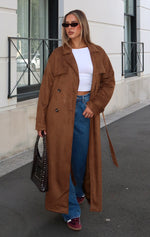 Crowned Chaos Suede Trench Almond