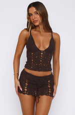 I'm Ready Now Crochet Mini Skirt Chocolate