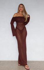 Made It Out Long Sleeve Boucle Maxi Dress Chocolate