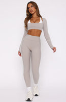 Core Workout High Waisted Leggings Pebble/White