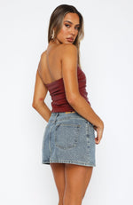 Well Behaved Strapless PU Bustier Wine