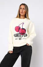 Cherry Swish Oversized Sweater Cream