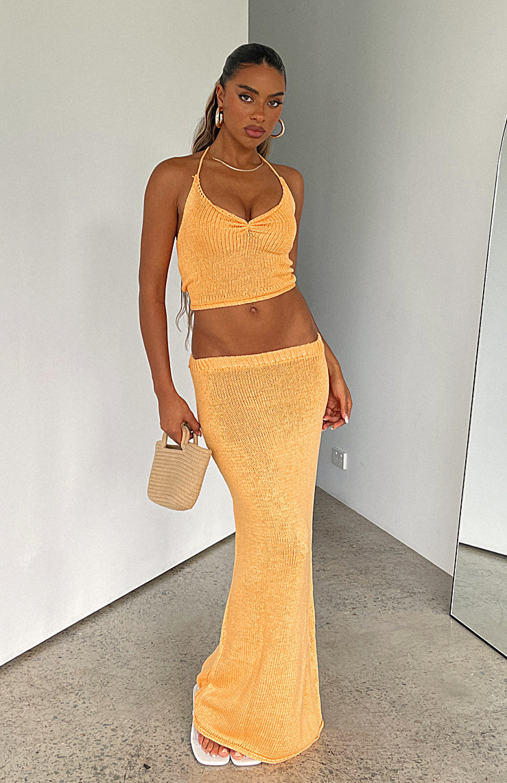 One Time Offer Crochet Maxi Skirt Sherbet White Fox Boutique