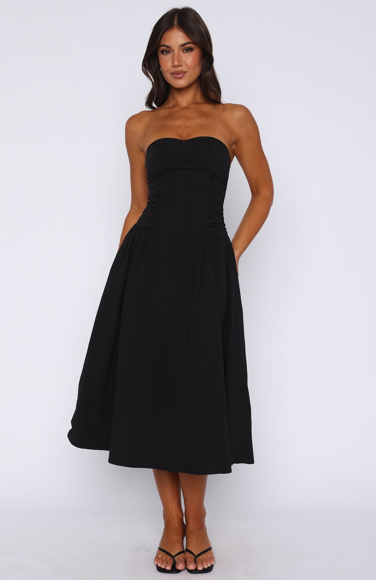 Rich In Love Strapless Midi Dress White/Black Polka Dot main image 0