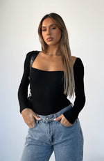 Pretty Picture Long Sleeve Bodysuit Black