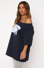 Your Favourite View Off Shoulder Oversized Tee Navy