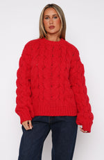 Real Feelings Oversized Knit Sweater Cherry Red