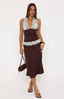Laced In Love Midi Dress Choc/Cream