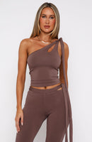 Reckless Romance One Shoulder Top Mocha