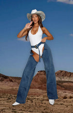 She's Most Wanted Denim Chaps Mid Blue Wash