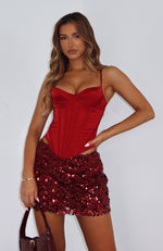 Stepping Out In Style Sequin Mini Skirt Wine